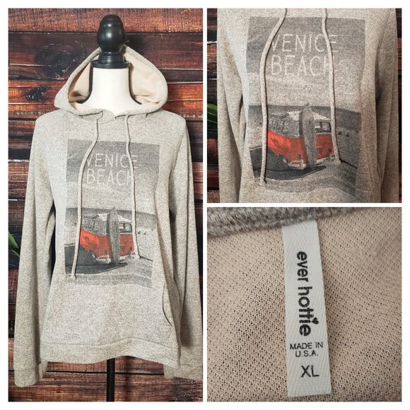 Ever Hottie XL Hooded Sweatshirt Hoodie Venice Beach Volkswagen Cream Made In US - Picture 1 of 6